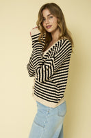 Stripe Ribbed V-Neck Cardigan