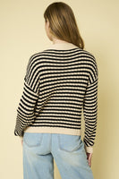 Stripe Ribbed V-Neck Cardigan