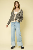 Stripe Ribbed V-Neck Cardigan