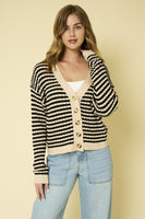 Stripe Ribbed V-Neck Cardigan