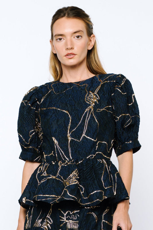 Textured Peplum Top with Gold