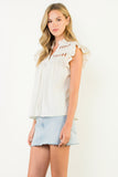 Ruffle Sleeve Split Neck Top