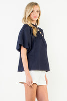 Denim Top with Gold Buttons