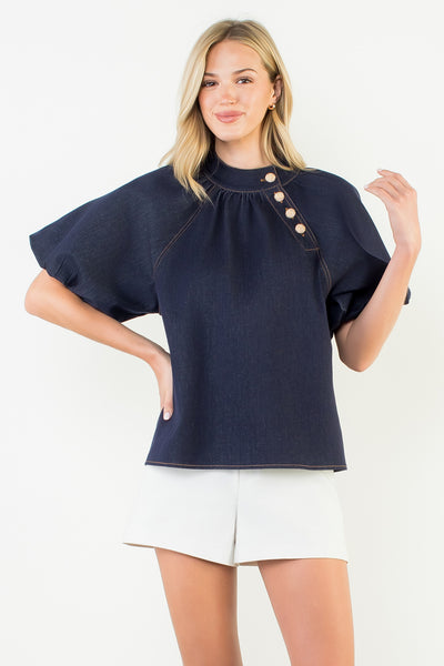 Denim Top with Gold Buttons