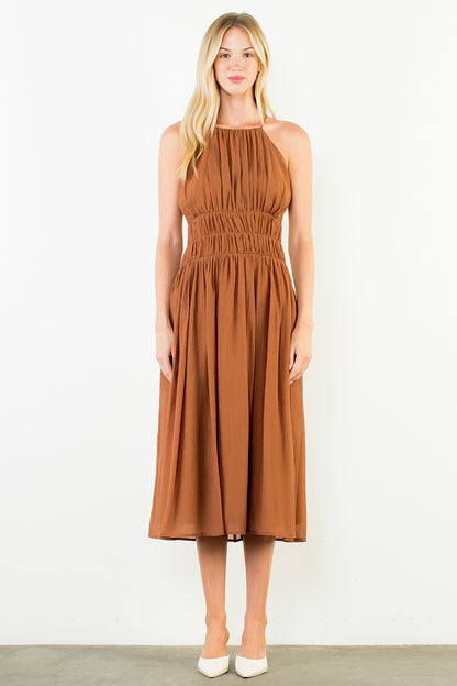 Sleeveless Crinkle Midi Dress