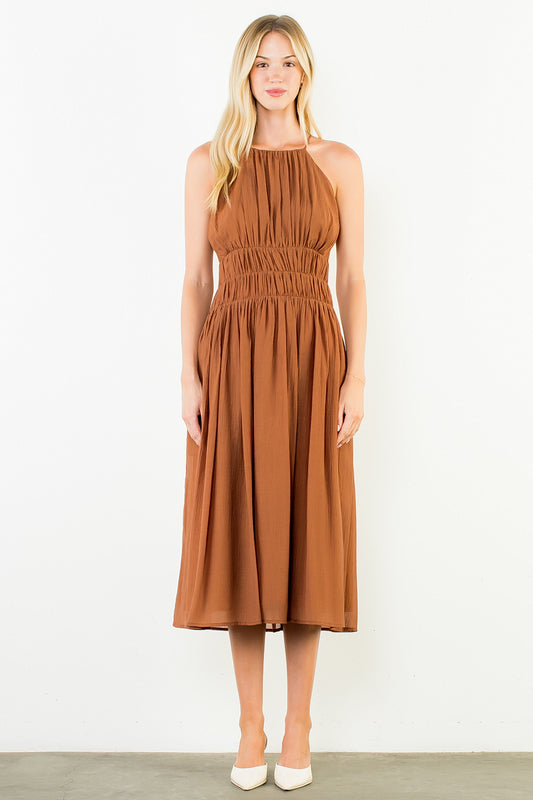 Sleeveless Crinkle Midi Dress