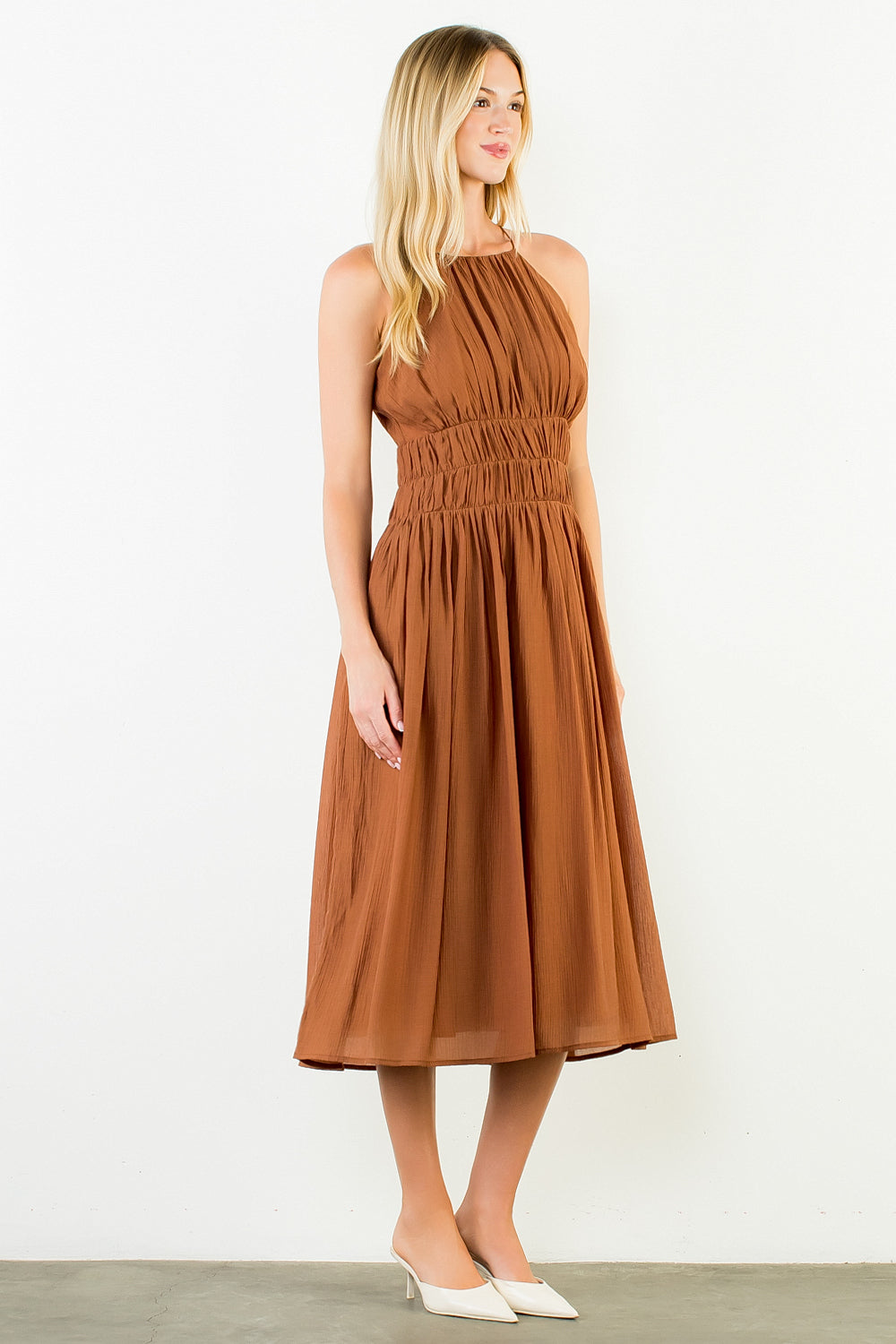 Sleeveless Crinkle Midi Dress