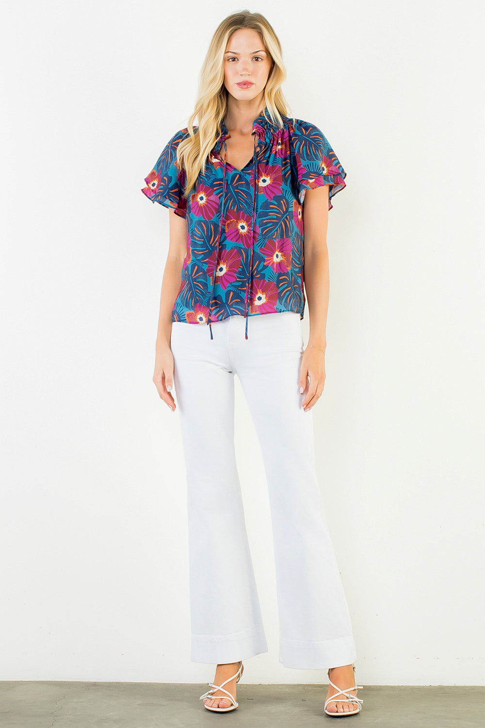 Flutter Floral Tie Front Top