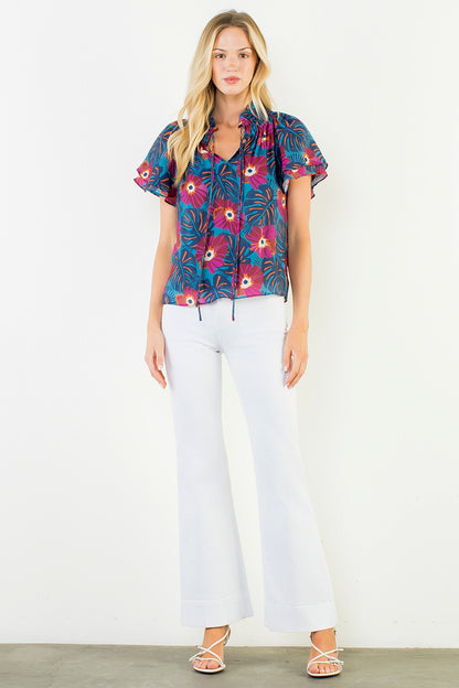 Flutter Floral Tie Front Top