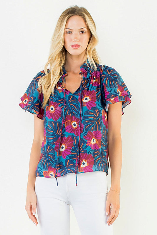 Flutter Floral Tie Front Top