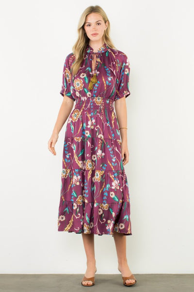 Tassel Floral Tiered Midi Dress