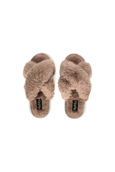 Taupe Faux Fur Plush Slippers