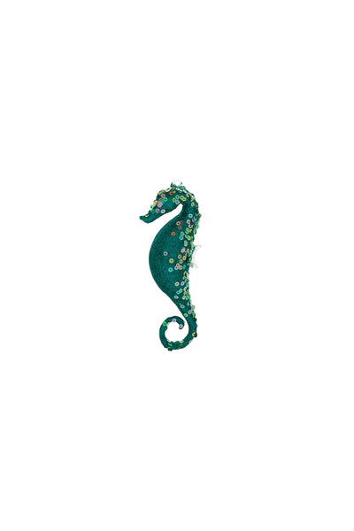 Teal Glitter Seahorse Ornament