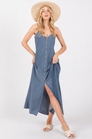 Tencel Wood Button Flowy Dress