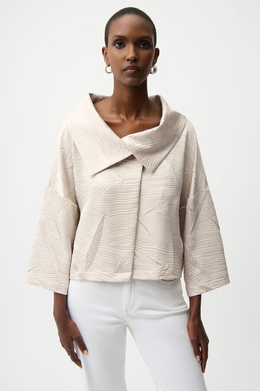 Textured Pleat Fold-Collar Jacket