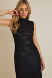 Textured Sparkle Mock Neck Dress