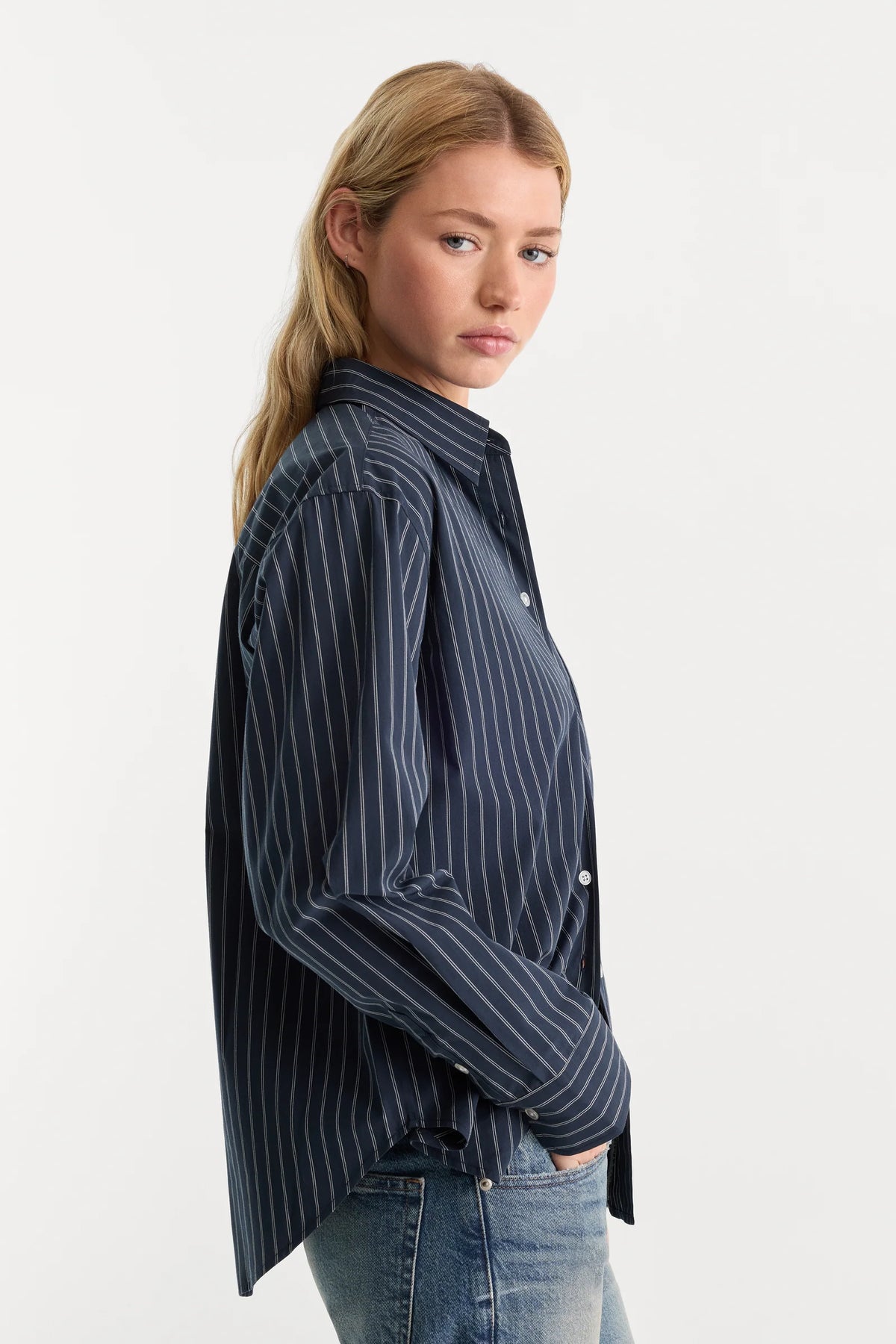 The Poplin Easy Shirt Navy Stripe