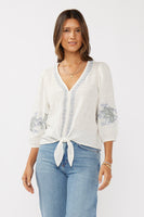 Tie Front Embroidered Top