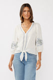 Tie Front Embroidered Top