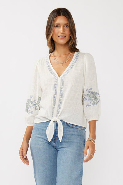 Tie Front Embroidered Top