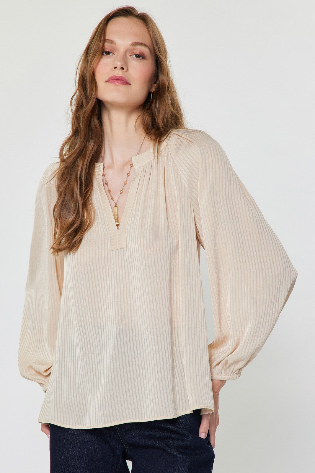 Tonal Stripe Long Sleeve Blouse