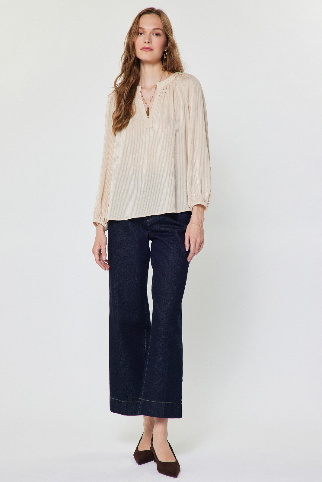Tonal Stripe Long Sleeve Blouse