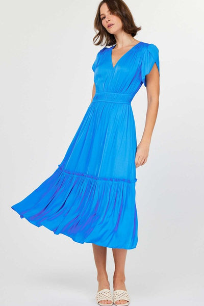 Tulip Sleeve V-Neck Midi Dess