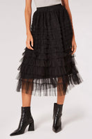 Tulle Ruffle Tiered Midi Skirt