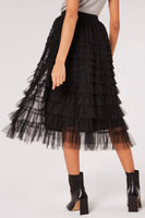 Tulle Ruffle Tiered Midi Skirt