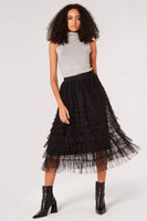 Tulle Ruffle Tiered Midi Skirt