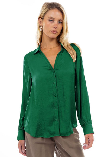 V-Neck Button Down Jade