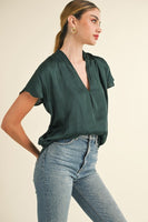 Teal Blue V-Neck Satin Top