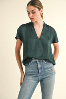 Teal Blue V-Neck Satin Top