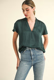 Teal Blue V-Neck Satin Top