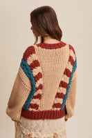 V-Striped Chunky Knit Sweater