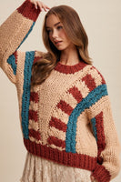 V-Striped Chunky Knit Sweater