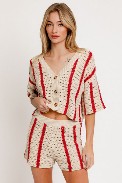 Vertical Stripe Open Knit Cardigan