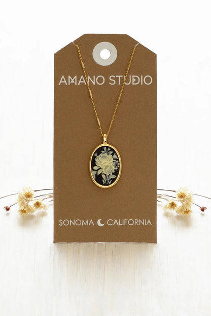 Vintage Cameo Necklace Gothic Rose