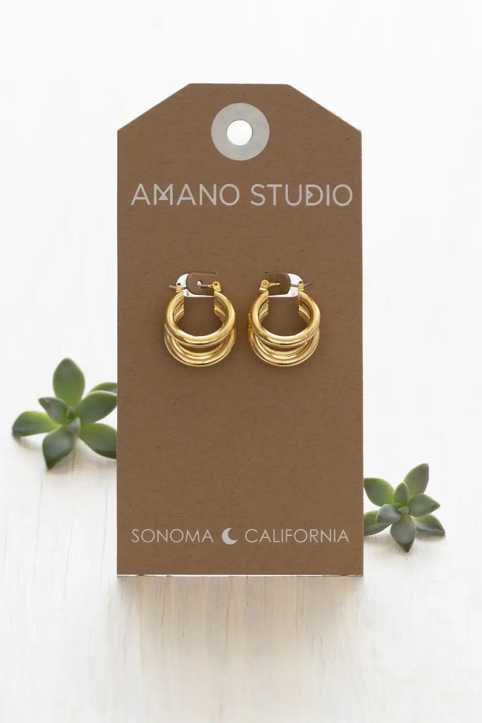 Vintage Style Triple Hoop Earring Gold