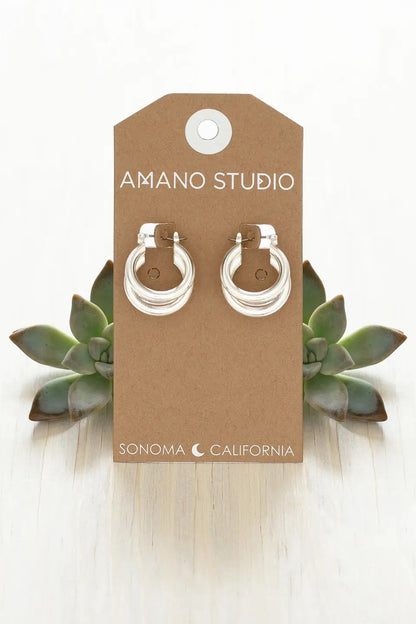 Vintage Style Triple Hoop Earring Silver
