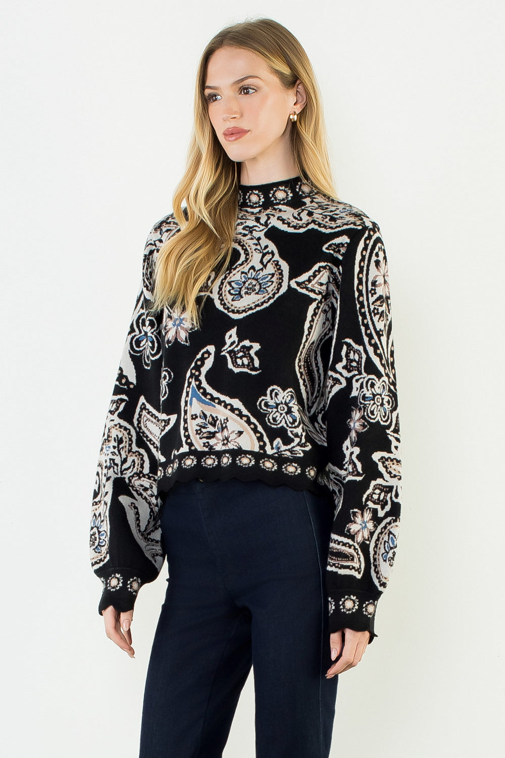 Paisley Scalloped Detail Sweater