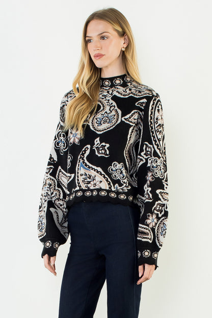 Paisley Scalloped Detail Sweater