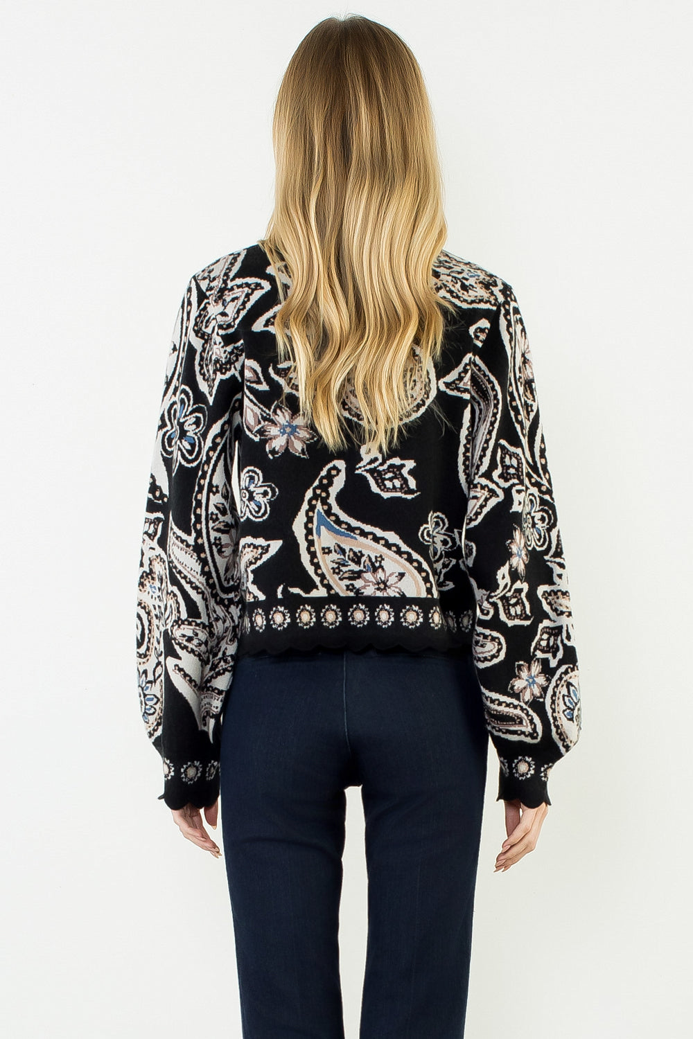 Paisley Scalloped Detail Sweater