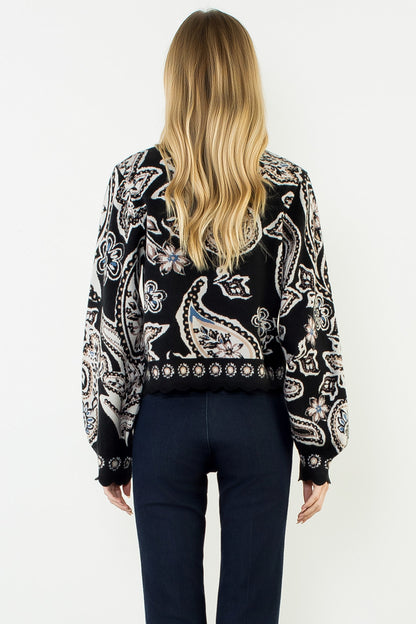 Paisley Scalloped Detail Sweater