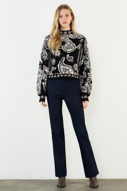 Paisley Scalloped Detail Sweater