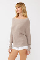 Waffle Knit Off Shoulder Sweater Heather Cement