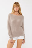 Waffle Knit Off Shoulder Sweater Heather Cement