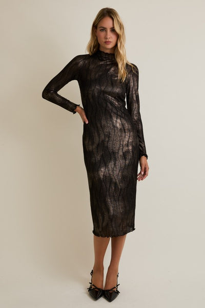 Waves of Sparkle Long Sleeve Dress