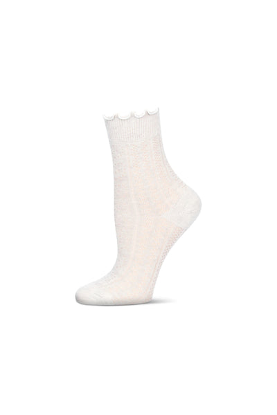 White Heart Ruffle Cuff Pointelle Socks