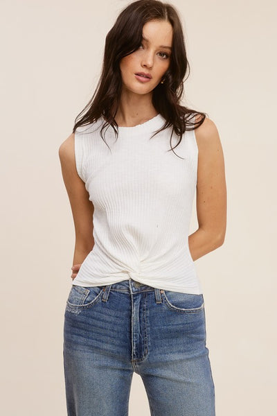 White Twist Front Ribbed Top